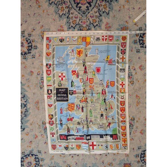 Vintage Mid Century Irish Linen Souvenir Tea Towel - Map of‎ Royal Britain - Picture 5 of 6